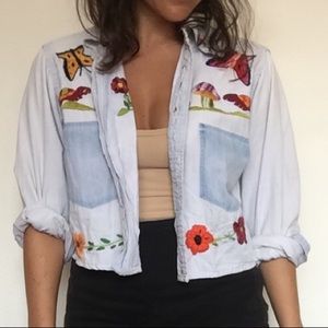 70s embroidered denim shirt jacket
